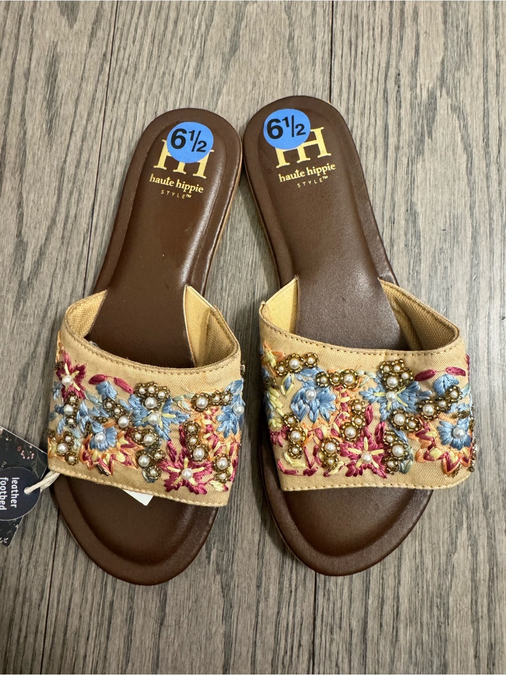 Haute Hippie Beige Embroidered Slide Sandals - Women's